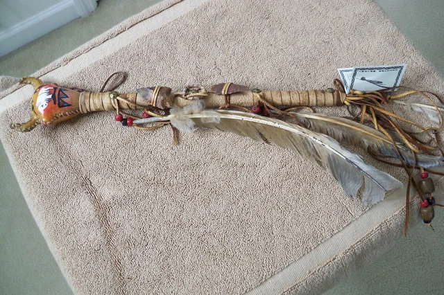 Authentic Native American Indian Rattle Navajo white buffalo design certified