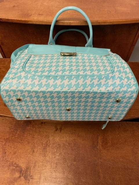 New Samantha Brown Houndstooth 2 Piece Set 20"/Tote Seafoam/White Color Spinner 9