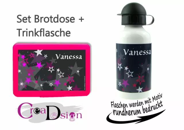 Brotdose Pausenbox Brotbox mit Namen Trinkflasche Alutrinkflasche  Sterne