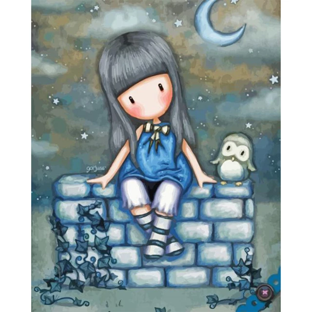 Doll Oil Paint By Numbers Kit DIY Acrylic Painting on Canvas Frameless Drawing F