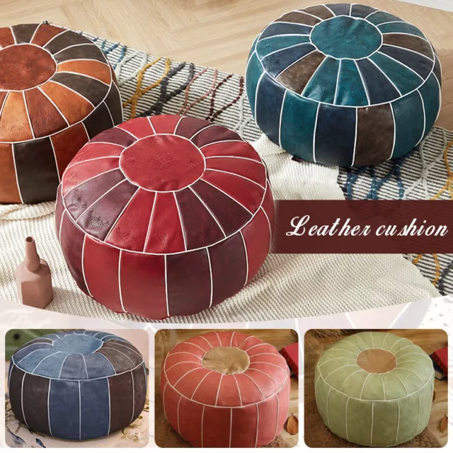 Round Moroccan Faux Leather Footstool Pouffe Pouf Handmade Ottoman Home Storage