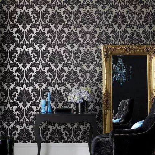 Superfresco Majestic Black Metallic Gold Bold Statement Damask Wallpaper 30-419