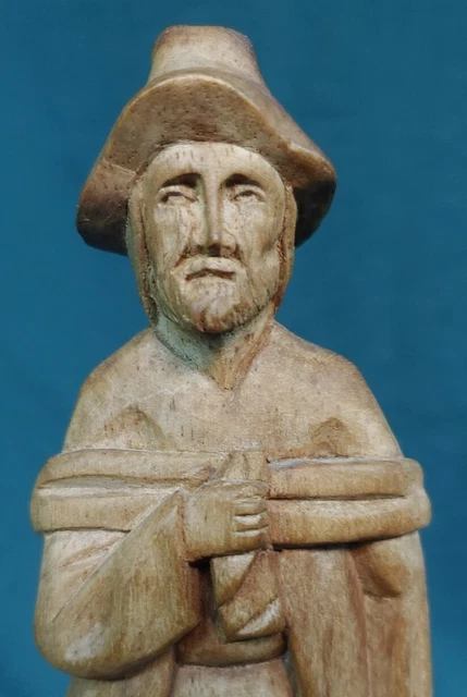 Old Vintage Hand Carved Latin American Wooden Figure Traveling Man Wood Carving