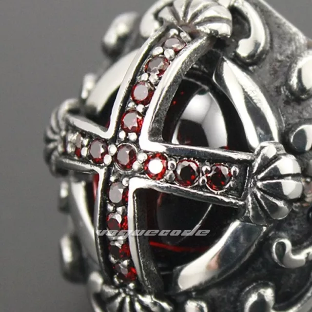 316L Stainless Steel Gothic Punk Rock Mens Ring Goth Big Red CZ Cross Ring 3N002 3