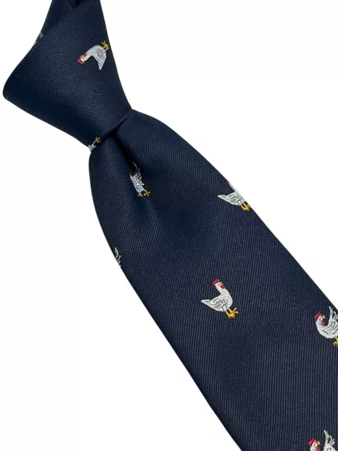 Frederick Thomas navy dark blue mens tie with chicken design