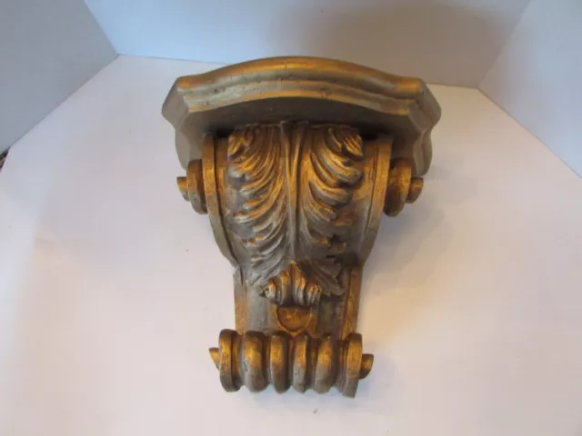 Vintage Plaster Wall Shelf Corbel Bracket Wood Acanthus Leaf Scroll 10"H