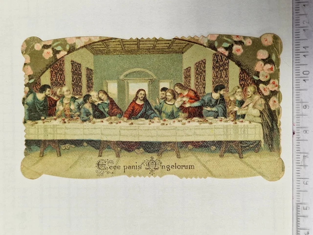 Santino Holy Card fustellato Gesù Ultima Cena Ricordo Pasquale 1923 ZA1021 ^