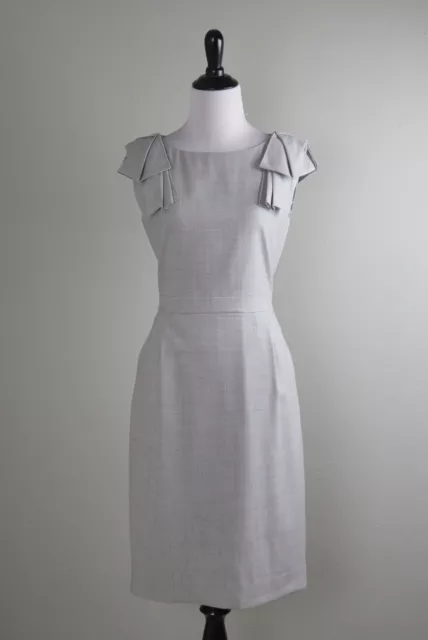 J.CREW $228 Solid Gray Lined 100% Wool Bow Shoulder Sheath Dress Size 2