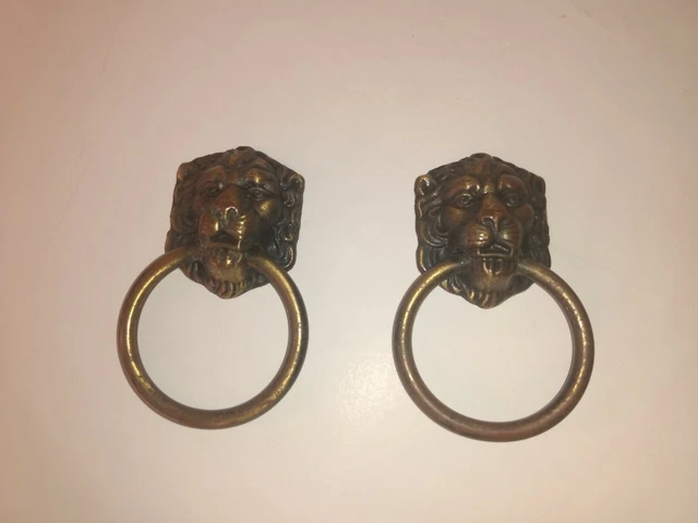 Vtg Allison Brass Lion Head Small Door Knocker Drawer Pull Hardware Ornate Japan