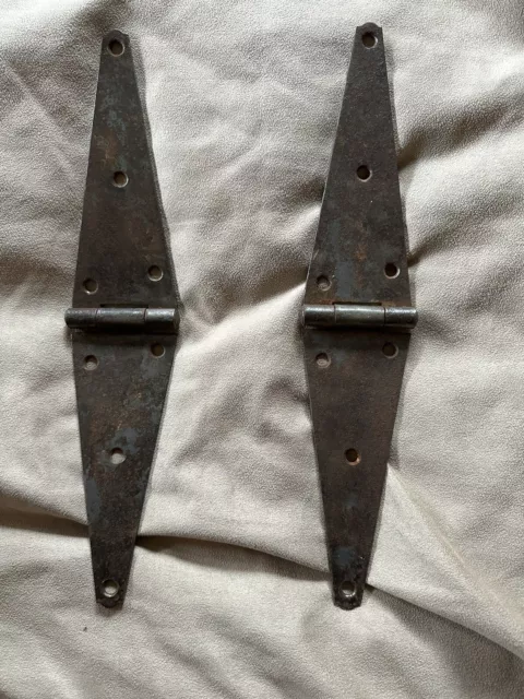2 Large Old Strap Hinges early primitive barn door farm Antique Metal Rustic Old