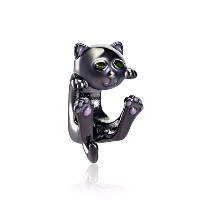 New Black Cat Charm For European Bracelets S925 Sterling Silver