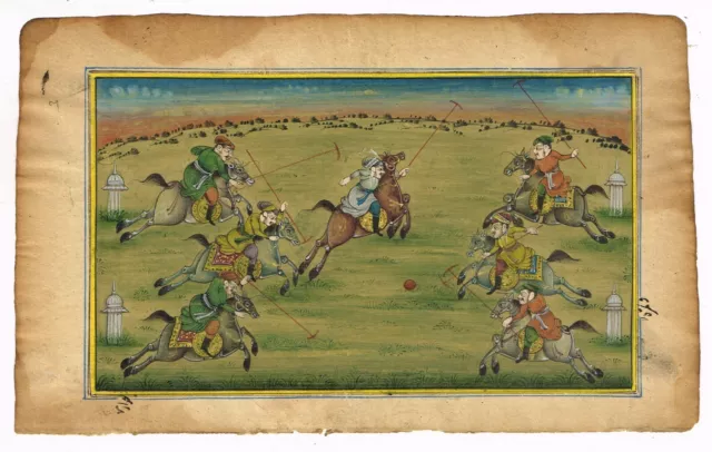 Mogol Pintura Miniatura De Emperador Con Su Amigos Playing Polo Juego En Caballo