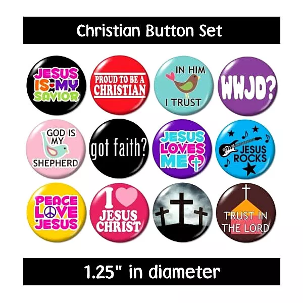 CHRISTIAN BUTTONS PINS BADGES scrapbook religious jesus god jewelry new