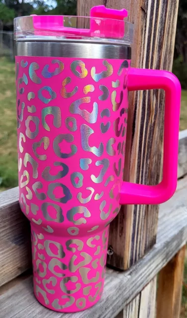 Leopard Print 40oz Tumbler Hot Pink Brand New Holographic Shine