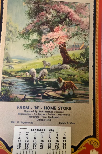 Farm -  N'  - Home Store Vintage Calendar, 1948.  Advertising