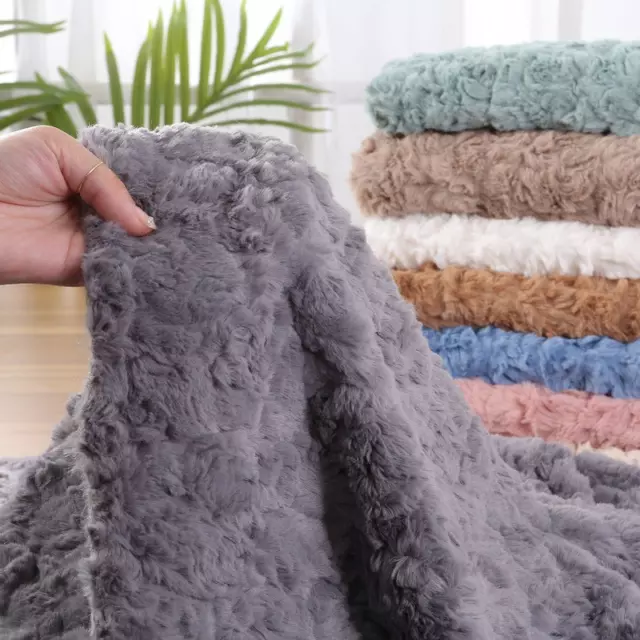 Embossed Faux Rabbit Fur Fabric Soft Plush Scarf DIY Sewing Crafts Costume Warm