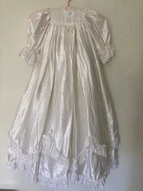 Vintage Baby White Satin Lace Christening Gown Dress Robe ReBorn Doll SUPERB