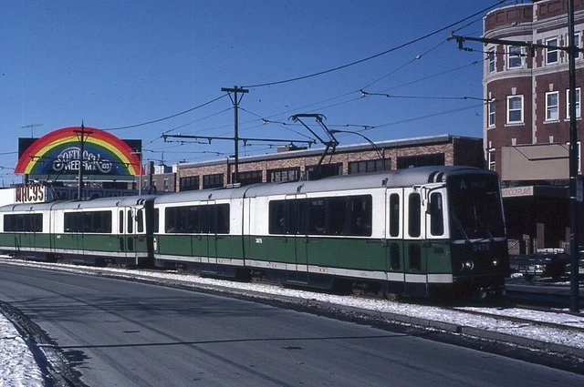 Trolley Slide - Boston T MBTA #3475 LRV Transit Train Car 1981 Commonwealth Ave