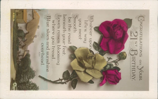 real photo Birthday 21st rose floral and cottages rotary