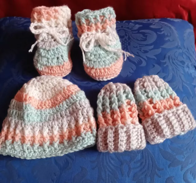 Bottes bébé unisexes avec chapeau assorti et mitaines assorties, 0-3 mois  2