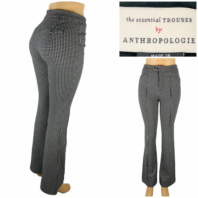 Anthropologie Essential Trouser Pants Wide Leg Size 2 Houndstooth Cotton EUC