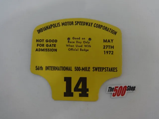 1972 Indianapolis 500 Back Up Card # 14 for Pit Badge Credential IndyCar Indy500