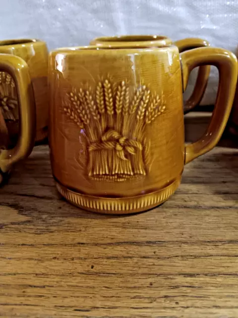 Set Of 6 Franciscan Pottery Wheat Golden Harvest Brown Coffee Tea Mugs