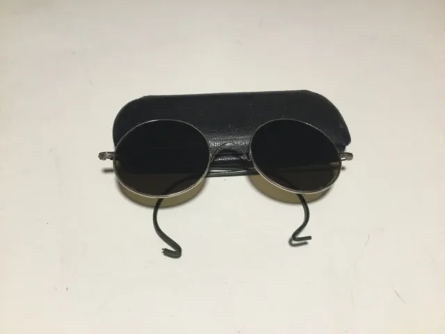 Vintage Willson Lennon Style Round Dark amber Lens Wire Sunglasses Steampunk