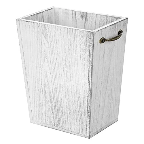 Wood Wastebasket Trash Can Rustic Farmhouse Square Garbage Container Bin with...