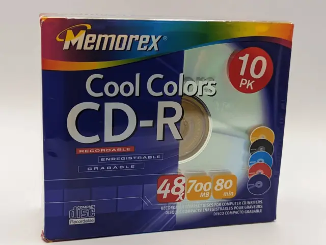 Memorex CD-R 10 Pack COOL COLORS 80Min Brand New Sealed