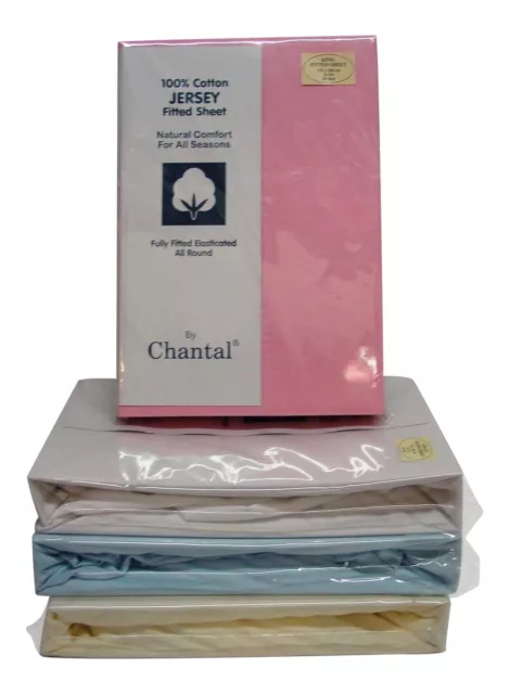 King Size Soft Cotton Jersey Fitted Sheet in Blue Cream Pink White Elasticated