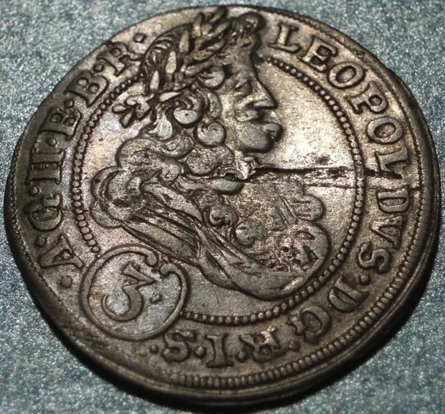 1696 AUSTRIAN SILESIA Roller Die SILVER "3 Kreuzer" of LEOPOLD "The Hogmouth"