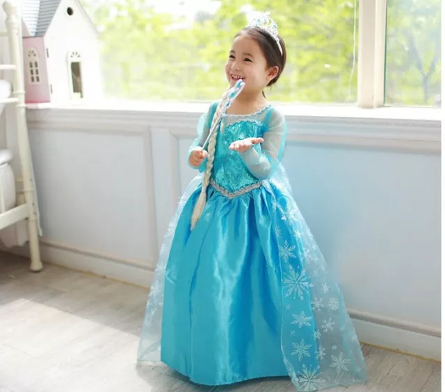 Expédié de Paris - Robe Bleue Elsa Reine Des Neiges Princesse Enfant 2 à 12 ans