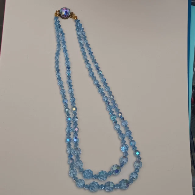 Collier Vintage 2 Rangs Perles Peintes Murano Aurora Borealis - Années 50/60