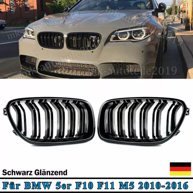 Grill Kühlergrill Nieren glanz schwarz für BMW 5er F10 F11 M5 09-17 Doppelsteg