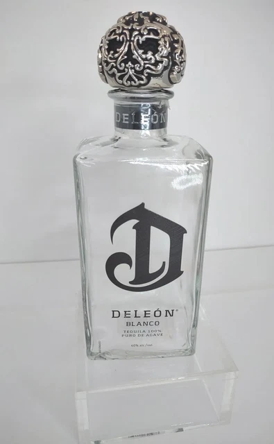 DELEON Tequila Blanco Platinum Empty Bottle 750 ml Agave with Skulls Cap DELEON Tequila Blanco Platinum Empty Bottle 750 ml Agave with Skulls Cap
