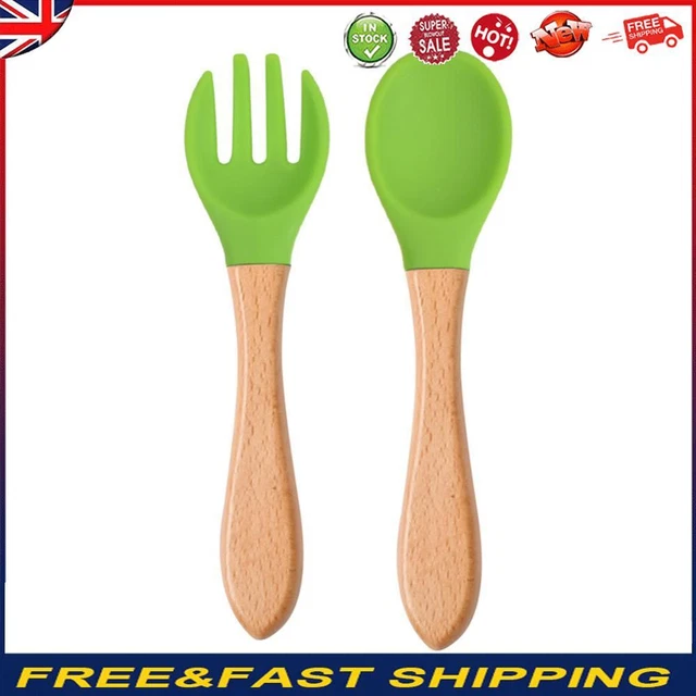 Baby Wooden Silicone Feeding Spoon Toddlers BPA-free Tableware (7) -