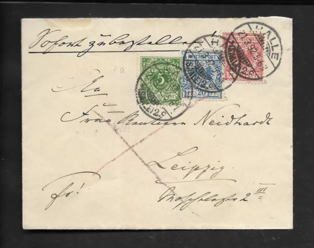 Dt. Reich Krone/Adler - Brief Eilboten Halle (Saale) - Leipzig  1892