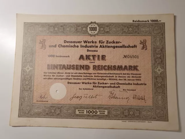 Dessauer Werke für Zucker- und Chemische Industrie 1942 1000 RM