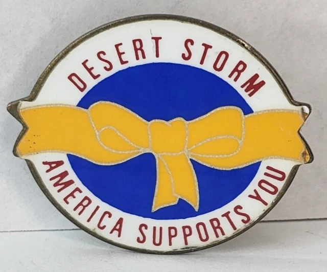 Desert Storm America Supports You Yellow Ribbon 1 1/4" Lapel Hat Pinback Pin