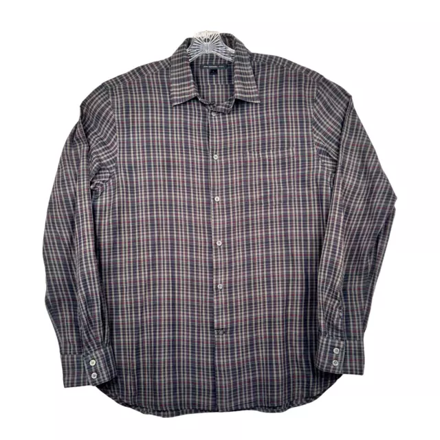 John Varvatos Star USA Mens Shirt Large Black Gray Plaid Long Sleeve Button Up