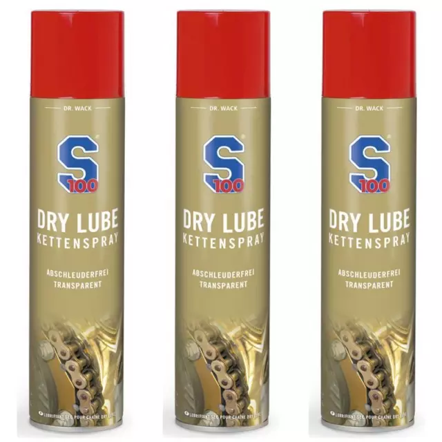 3 x S100 Dr. Wack Dry Lube Kettenspray 400ml PTFE Motorrad Kettenpflege 2380