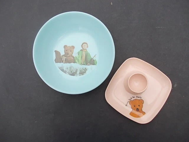 Coquetier Et Bol Vintage "Bonne Nuit Les Petits" Nounours - Mélamine Voluform Années 60 ORTF