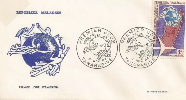 Enveloppe Premier Jour Madagascar Tananarive Union Postale Universelle 1963