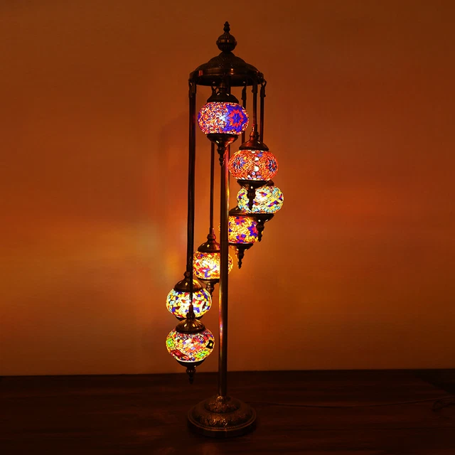 FLOOR LAMP TURKISH Moroccan Style Mosaic 7 Large Globes Free LEDs