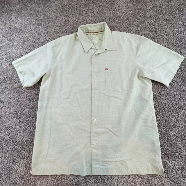 Quiksilver Shirt Mens Medium White Gray Short Sleeve Button Up Adult