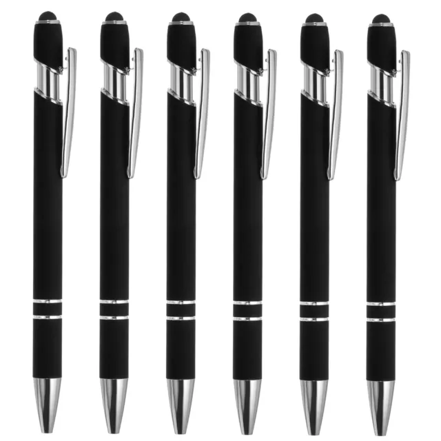 Ballpoint Pen with Stylus Tip, 6 Pack 2 in 1 Metal Pen Style 1, Black