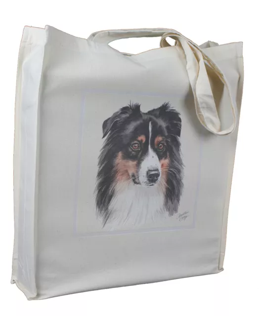 Australian Shepherd Dog Cotton Bag Gusset & Long Handles WaggyDogz Design