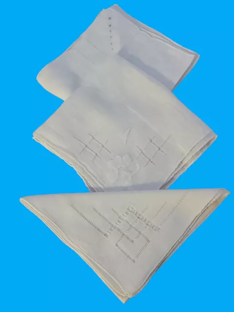 Vtg Handkerchiefs 3 Linen Cutwork White Work Applique 9" 10" and 11" sq Hanky