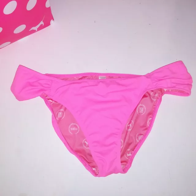 Victoria Secret PINK Swim Bikini Bottom Medium Solid Neon Pink Side Ruffle